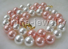 Бесплатная доставка> 18 "12 мм идеально круглый белый розовый ожерелье из Южного морского жемчуга ожерелье 2024 - купить недорого