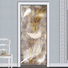 DIY Door Sticker PVC Waterproof Self-adhesive Nordic Line Golden Feather 3D Wallpaper Poster Living Room Door Decor Mural Decals 2024 - buy cheap