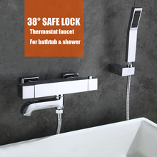 Grifo de bañera con control termostático, material DE LATÓN de baño de ducha de mano cromado, grifo de ducha montado en la pared 2024 - compra barato