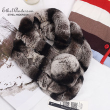 Etheel Anderson-bufanda de piel de conejo Real para mujer, pompón de punto elegante, cuello esponjoso y cálido 2024 - compra barato