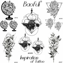 Tatuagem temporária invertida em forma de lua, quadrado com flor, transferência em água, pescoço tornozelo, adesivos de tatuagem femininos, maquiagem 2024 - compre barato
