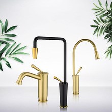 Grifo de lavabo para baño, grifería de un solo mango con cepillo dorado/Negro, mezclador montado en cubierta, grifo de fregadero caliente y frío, novedad 2024 - compra barato