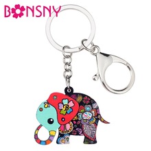 Bonsny Acrylic Floral Cartoon Jungle Elephant Key Chain Keychains Rings Cute Animal Jewelry For Women Girls Teens Bag Car Charms 2024 - buy cheap