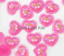 Set of 250pcs pink glitter shiny resin cherry heart kawaii decoden flatback cabochons (18mm) Cell phone decor, hair bow diy 2024 - buy cheap
