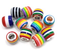 Free shipping new 50pcs 12mm mix rainbow color big hole resin beads fit European bracelet DIY 2024 - buy cheap
