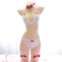 Japanese Girl Cute Cat Bikini Suits Lolita Anime Bell Collar Bra and Panty Stocking Set Sexy Lingerie Lace Underpants Uniform 2024 - buy cheap