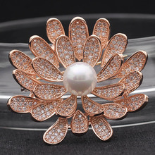 Zlxgirl Cubic Zircon Flower Wedding Brooches Jewelry Women Gold color Brooch And Pendant Double Copper Hijab Pins Bijoux 2024 - buy cheap