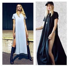 Size S-XL WOMENS high side slit LONG MAXI CASUAL BEACH summer BASIC TEE DRESS 2024 - buy cheap