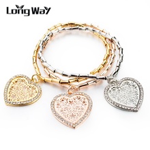 LongWay-Pulseras de amuleto de Corazón dorado para mujer, brazaletes elásticos de cristal Vintage SBR140630 2024 - compra barato
