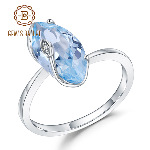 Женское кольцо gemb's BALLET, Винтажное кольцо из серебра 925 пробы с натуральным небесно-синим топазом, 3,34ct 2022 - купить недорого