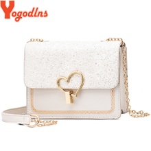 Yogodlns Women Soft PU White Sequin Love Shape Lock Shoulder Bag 2021 New Fashion Girls Chain Solid Color Flap Bag 2024 - buy cheap