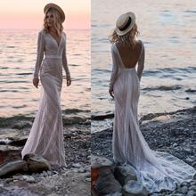 2019 Bohemian Wedding Dresses V Neck Lace Appliques Bridal Gowns Sexy Backless Beach Mermaid Wedding Dress Robe De Mariee 2024 - buy cheap