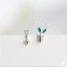 Brincos de mudas em vaso assimétrico estilo coreano, mini brincos com parafuso, pá feminina, brincos fofos 2024 - compre barato