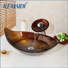 KEMAIDI-grifo de cascada de vidrio templado para baño, conjunto de lavabo de estilo Retro, cuenco de vidrio, arte de hojas, con drenaje 2024 - compra barato