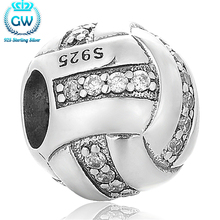 Pulsera con amuleto de voleibol de plata de ley para mujer, pulsera europea con piedra transparente, joyería de marca GW X385 2024 - compra barato
