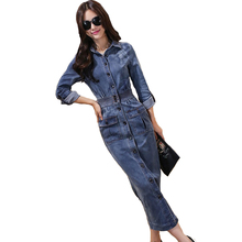 High quality Denim Dress Women 2019 Spring Autumn Long sleeve Single-breasted Dresses Female Slim Long Package hip Dresses A2703 2024 - buy cheap