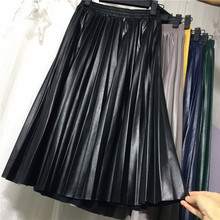 2022 New Women Slim Organ Leather Skirt Pleated Long Skirt Female Pu Leather Pleated Skirt Half-length Retro High-waisted 2024 - buy cheap