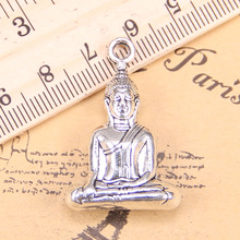 10 Uds. De dijes de joyería de Buda medita, 35x23mm, colgantes plateados de plata antigua, fabricación artesanal, joyería de plata tibetana 2024 - compra barato