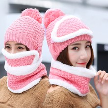 Knit Scarf Cap Neck Warmer Winter Hats For Women Autumn Female Hat The Knitting Wool Cap Mask With Scarf Ear Warm Bonnet 2024 - buy cheap