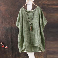 New Women cotton Linen Blouse Summer hot casual solid o neck short sleeve  tops Female Loose Blouse tops 2024 - buy cheap