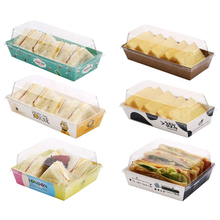 Caixa descartável de papelão para sanduíche, tampa transparente, caixa de embalagem para lanche de padaria, caixa de lanche para remover comida rápida 2024 - compre barato
