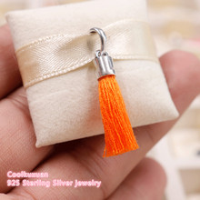 Summer 925 Sterling Silver Orange Fabric Tassel Dangle Charm Beads Fit Original Pandora Charms Bracelet DIY jewelry 2024 - buy cheap