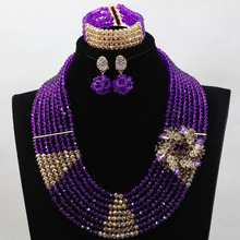 Luxury Champagne African Beaded Jewelry Set Purple Nigerian Wedding Crystal Beads Necklace Set Women Gift Jewelry  HX489 2024 - buy cheap