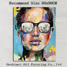 Pintura al óleo de Retrato moderno hecha a mano, lienzo de alta calidad, moderna, con gafas, para decoración de pared 2024 - compra barato