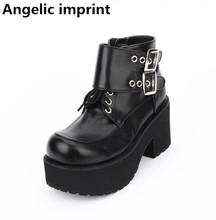 Angelic impronta-Botas de moto punk para mujer, botines de lolita con tacón pequeño, botas cortas de 33 a 47 con hebilla de 8cm 2024 - compra barato