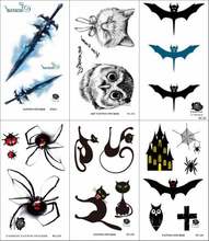 6 шт./лот временная татуировка на Хэллоуин, паук, кот, меч, тату, боди-арт 2024 - купить недорого
