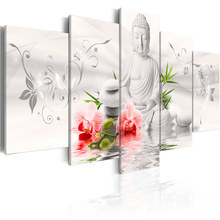 HD Prints Buddha Statue Canvas Painting Purple Red Flowers Poster Wall Art 5 Panel Pastel Pictures for Living Room Home Decor 2024 - buy cheap