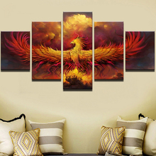 Pintura abstracta en lienzo, arte de pared Modular, 5 piezas, imágenes de pájaros Fénix y fuego, decoración del hogar para sala de estar, marco de cartel de impresión HD 2024 - compra barato