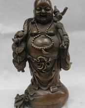 12 "Китайский, буддистский, бронзовый счастливый смех Maitreya Buddha Ruyi статуя денежной сумки 2024 - купить недорого