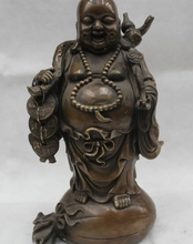 12 "bronce de budismo chino risa feliz de Maitreya Buda Ruyi estatua con bolsa de regalo 2024 - compra barato