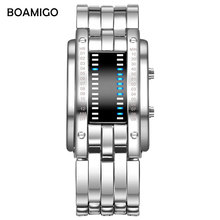 Часы BAOMIGO мужские с цифровым светодиодным дисплеем, популярные брендовые модные креативные водонепроницаемые наручные, стальной ремешок, 30 м 2024 - купить недорого