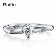 Baihe sólido 18 k ouro branco 0.20ct h/si redondo diamante natural noivado casamento feminino na moda jóias finas anel de diamante 2024 - compre barato