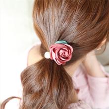1PC Pearl Rose Flower Hair Rubber Elastic Hair Bands Black Elastic Gum Headwear Women Girl Ponytail Holders Hair Accessories 2024 - buy cheap