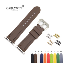 CARLYWET Fashion 38 40 42 44mm Pure Brown Red Silicone Rubber Replacement Wrist Watchband Strap Loops For Iwatch Series 4/3/2/1 2024 - buy cheap