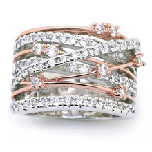 Sparkling Women's Ring Crossover Two-tone Silver/Rose Gold Color Bride Engagement Wedding Band Rings Size 6-12 Gift Wholesale 2024 - buy cheap