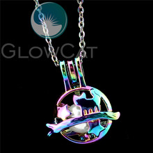 R-C804 Rainbow Colors Beads Cage 23mm Cartoon Star Cat Pendant Perfume Diffuser Oyster Pearl Cage Locket Necklace 2024 - buy cheap