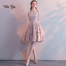 Weiyin vestidos de cocktail de renda feminino elegante com decote em v verão coquetel vestidos formais curtos das mulheres wy822 2024 - compre barato