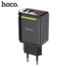 Hoco-cargador USB Dual para móvil, adaptador de carga rápida con pantalla Digital, cargador de pared para iPhone, para Samsung S20 S21 5V 2.4A, enchufe europeo 2024 - compra barato