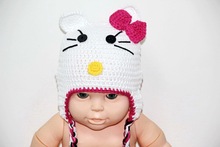 Sombrero de gato blanco de ganchillo, 100%, algodón, envío gratis Sombrero de ganchillo bebé. Sombrero de gato para niña Gorros con orejera para niños, color blanco 2024 - compra barato
