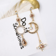 Asymmetric Rhinestone Cross Cute Moon Round Circle Clip Earrings for Girls Women Korean Style Statement Jewelry Brincos 6C3038 2024 - купить недорого