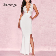 Ziamonga элегантные женские вечерние платья с разрезом сексуальное с открытыми плечами с высоким разрезом облегающее платье макси черное белое вечернее женское длинное платье 2024 - купить недорого