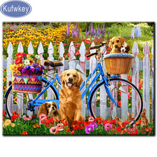 Kufwkey-pintura de diamantes golden retriever, mosaico de diamantes redondos/cuadrados completos, patrones de flores y conejos, imagen de bicicleta de diamantes de imitación 2024 - compra barato