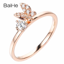 BAIHE-anillo de compromiso con diamantes naturales para mujer, sortija de oro rosa de 14 quilates 0.24ct H/SI, joyería fina Simple 2024 - compra barato