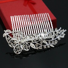 Trendy Women Bridesmaid Wedding Hair Accessories Plum Blossom Shape Hair Comb Tiara Drop Rhinestone Bridal Jewelry 102*65cm 2024 - buy cheap