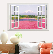 Envío Gratis 3d Rosa flor paisaje ventana pared pegatinas Sala hogar Decoración papel tapiz Póster 2024 - compra barato