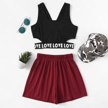 2 Piece Set Spring Summer Casual Smmer Letter Sleeveless Summer O-Neck Top And Mini Shorts Set Casual Suit Conjuntos De Mujer 2024 - buy cheap